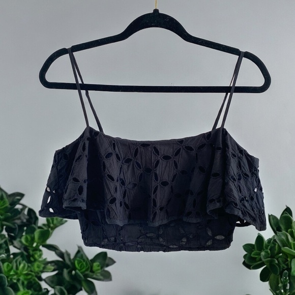 Eyelet Crop Top With Ruffle Flounce Detail & Adjustable Straps - Picture 10 of 10